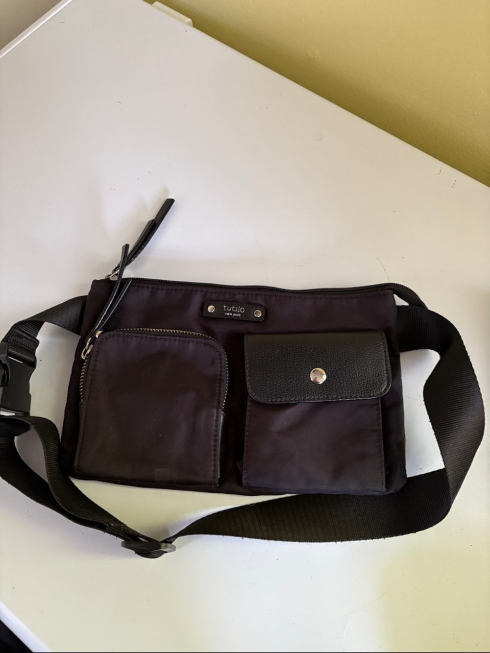 Tutilo Black Nylon Belt Fanny Crossbody Bag